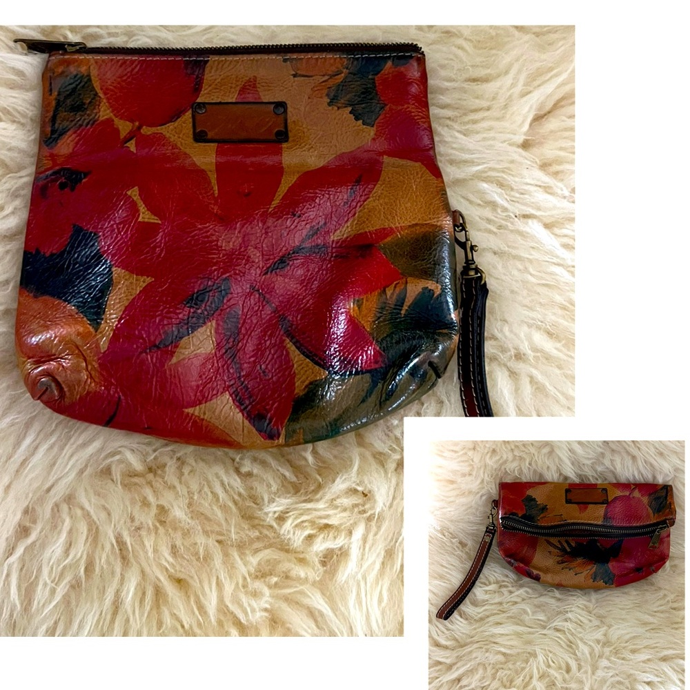 Patricia Nash Tan/ Floral Leather Wristlet Bag